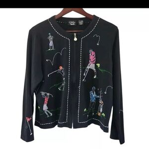 Christina Rotelli Embroidered Golf Full Zip Cardigan Womens Size M